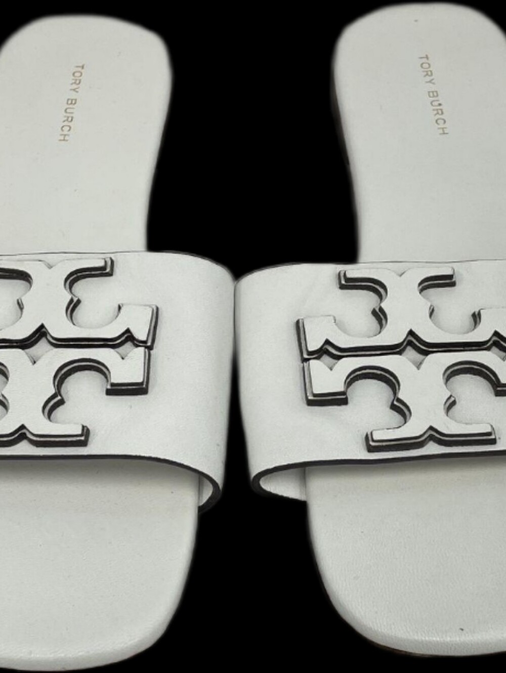 Tory Burch White Logo Slide Sandals Size 9